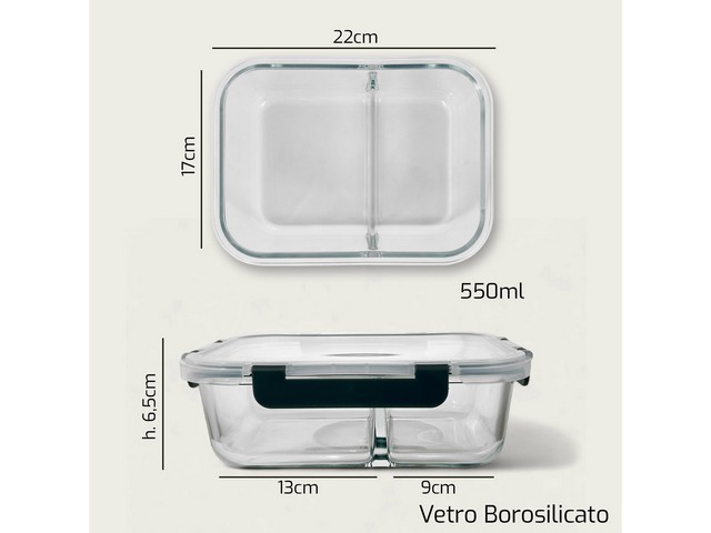 CONTENITORE VETRO RETTANGOLARE CON  CHIUSURA ERMETICA CM.22X16XH6 1198