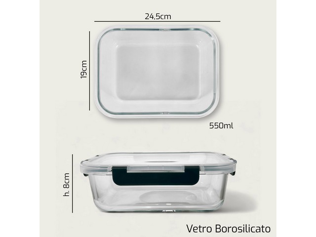 CONTENITORE VETRO RETTANGOLARE CON  CHIUSURA ERMETICA 24X19XH7CM 1200