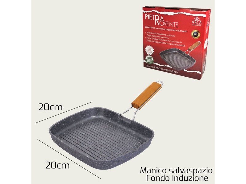 BISTECCHIERA CM.20X20 PIETRA ROVENTE ALLUMINIO PRESSOFUSO INDUZIONE 1543