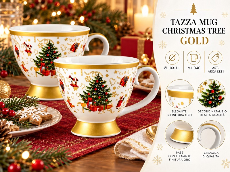 TAZZA MUG CHRISTMAS TREE GOLD Ø10XH11 ML.340 58195