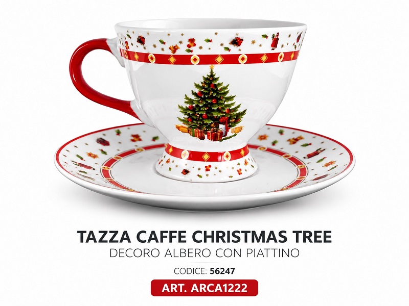 TAZZA CAFFE CHRISTMAS TREE DECORO ALBERO CON PIATTINO 56247