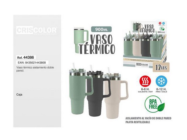 BOTTIGLIA TERMICA C/MANICO 900ML ASSORTITA