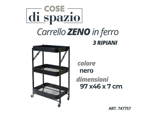 ZENO CARRELLO FERRO 3 RIP.NERO 97X46X7 CM