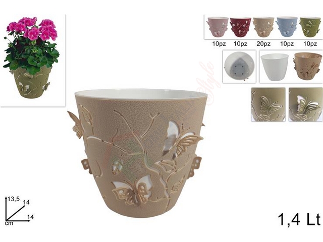 VASO DECORO FARFALLE 14CM 1.40LT
