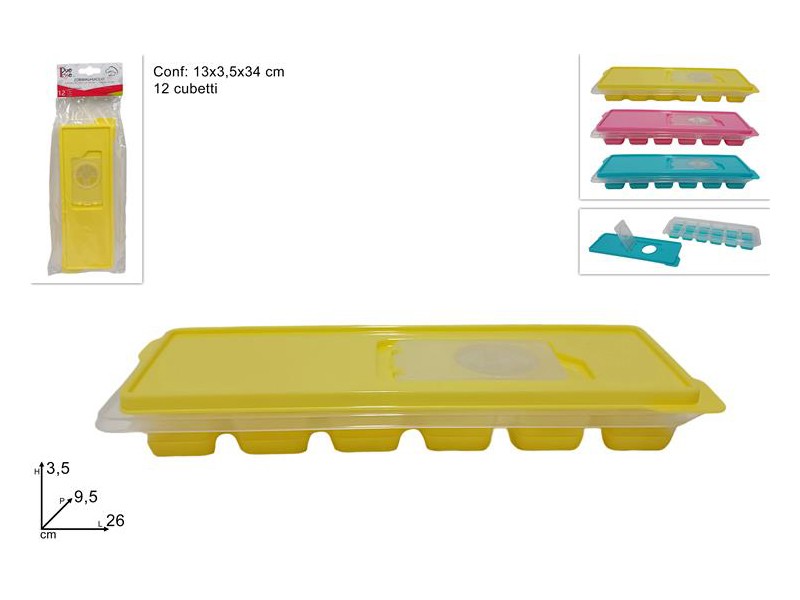 FORMAGHIACCIO IN SILICONE C/COPERCHIO 12 CUBETTI 3 COL.