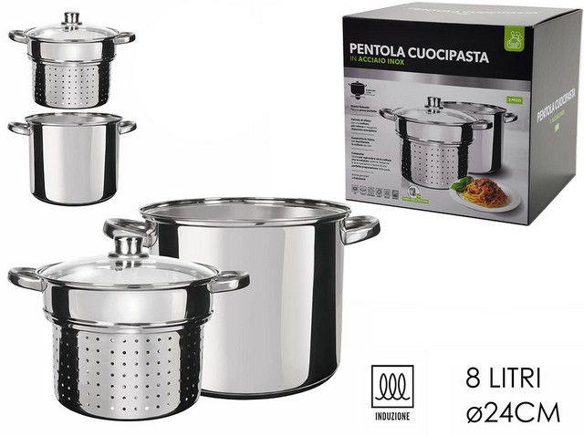 PENTOLA CUOCIPASTA INOX CM.24 C/COP.VETRO 727145