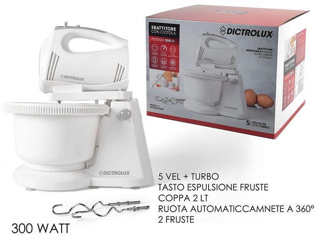 SBATTITORE C/COPPA 300W 5VEL. BIA/GRI. 879702