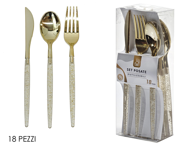 SET 18 POSATE ORO C/GLITTER 491872