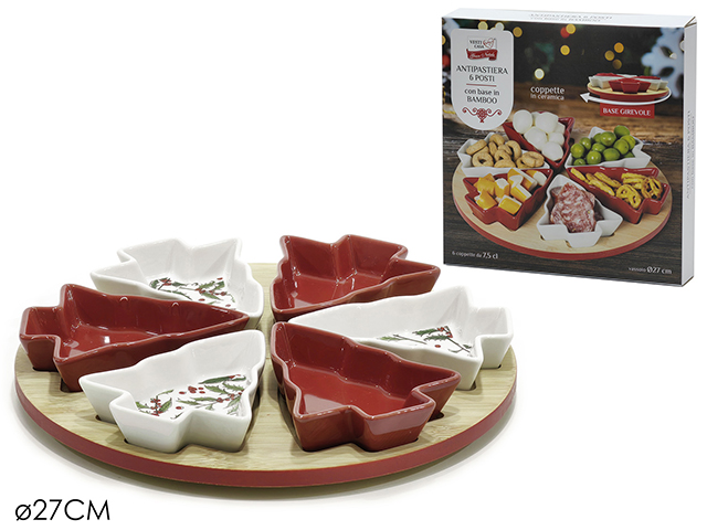 SET 6 ANTIPASTIERE NATALIZIA C/BASE BAMBOO ROT. 635967