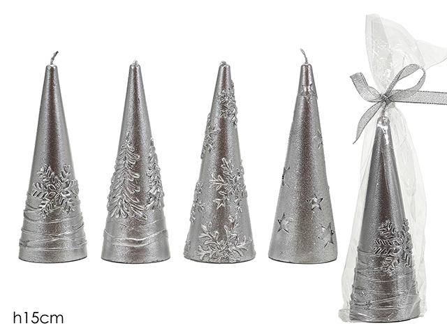 CANDELA ALBERO NAT. H15CM SILVER 4ASS 433398