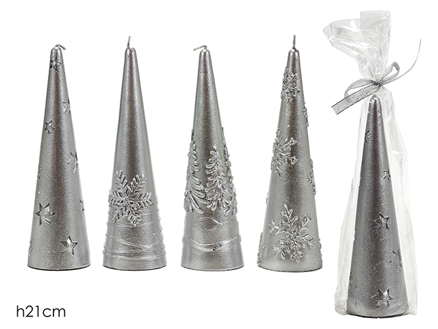 CANDELA ALBERO NAT. H21CM SILVER 4ASS 433399