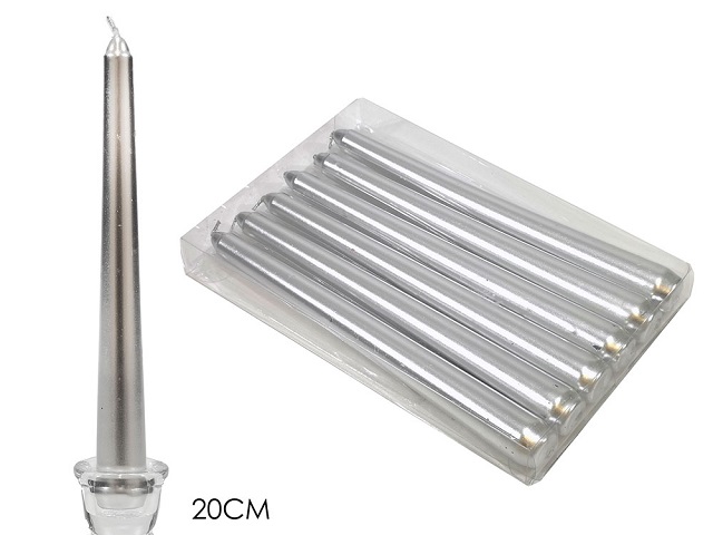 CANDELE LISCE 20 CM 6 PZ SILVER411 652