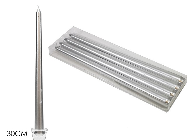 CANDELE LISCE 30 CM 4 PZ SILVER411 658