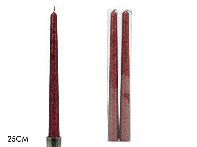 CANDELE GRAFFIATA 25CM 2 PZ ROSSO   411689