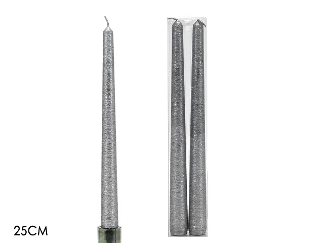 CANDELE GRAFFIATA 25CM 2 PZ SILVER  411690