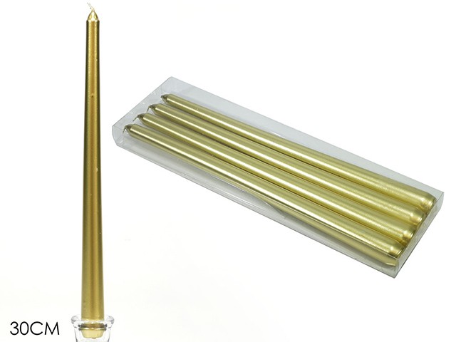 CANDELE LISCE 30 CM 4 PZ ORO 411656