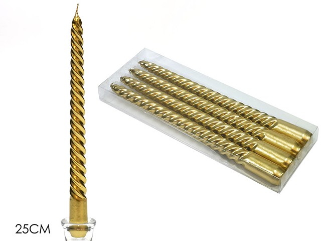 CANDELE TORCIGLIONI 25 CM 4 PZ ORO  411662