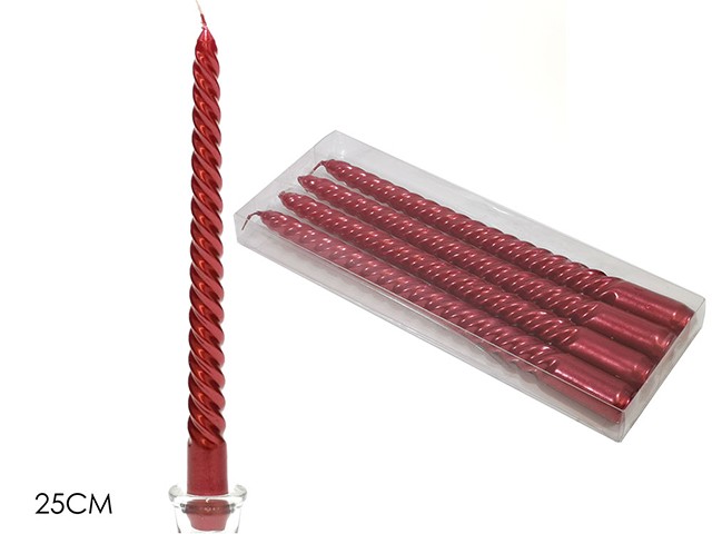 CANDELE TORCIGLIONI 25 CM 4 PZ ROSS O 411663