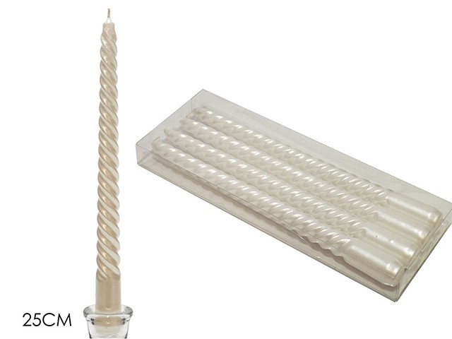 SET 4 CANDELE TORC. 25 CM BIANCO PERLA 411672