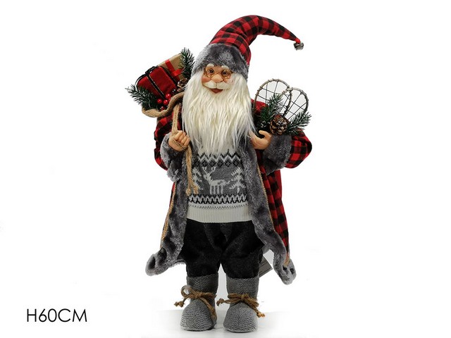BABBO NATALE H60CM QUADRI ROSSO/NERO 432678