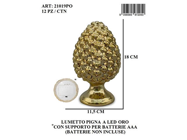 LUMETTO PIGNA ORO C/LED A BATTERIE 21019PO