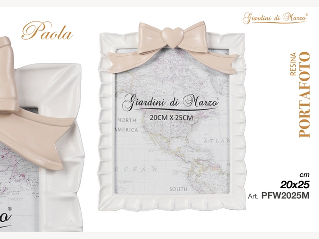 PORTAFOTO BIANCO CM.20X25 FIOCCO TORTORA PFW20X25M