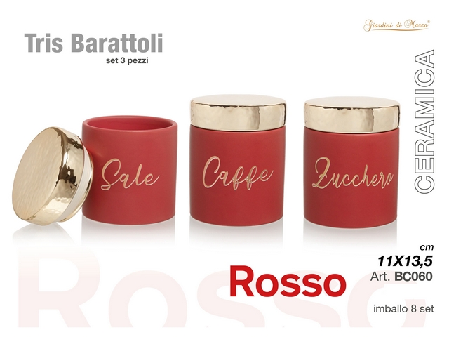 TRIS BARATTOLI ROSSO TAPPO ORO BC060