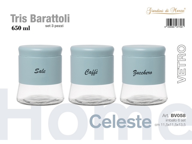 TRIS BARATTOLI 650ML CELESTEBV058