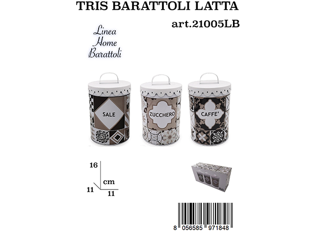 TRIS BARATTOLI LATTA TAPPO BIANCO   21005LB