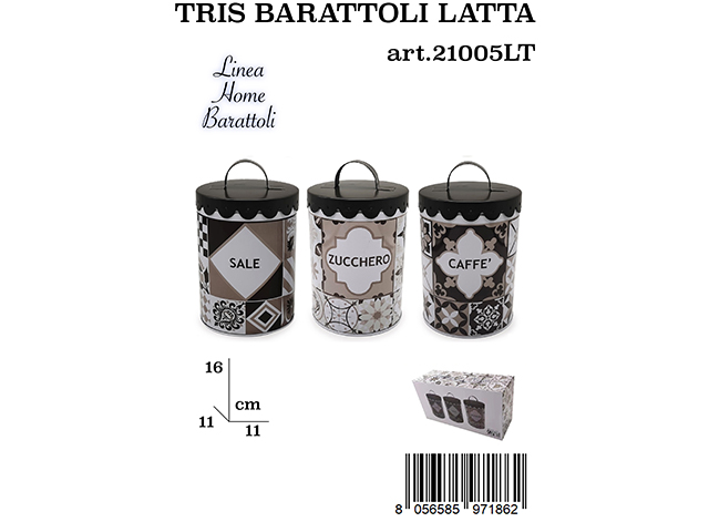 TRIS BARATTOLI LATTA TAPPO TORTORA  21005LT