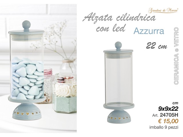 ALZATA AZZURRA 22 CM CILINDRO VETRO+LED 24705H