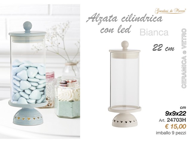 ALZATA BIANCA 22 CM CILINDRO VETRO + LED 24703H