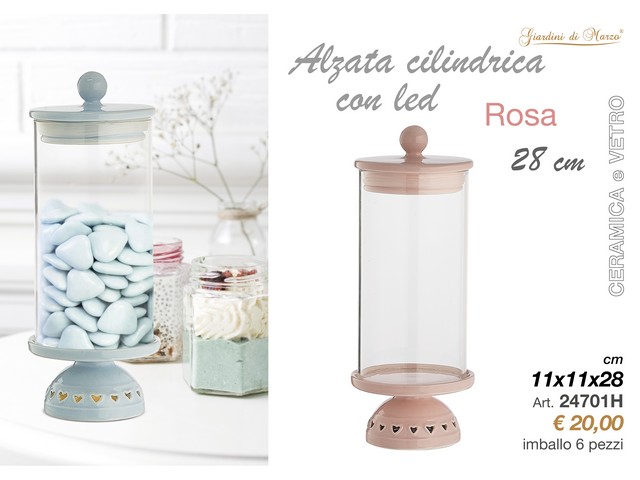 ALZATA ROSA 28 CM CILINDRO VETRO + LED 24701H