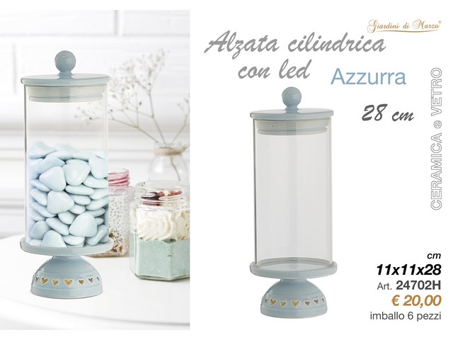 ALZATA AZZURRA 28 CM CILINDRO VETRO+LED 24702H
