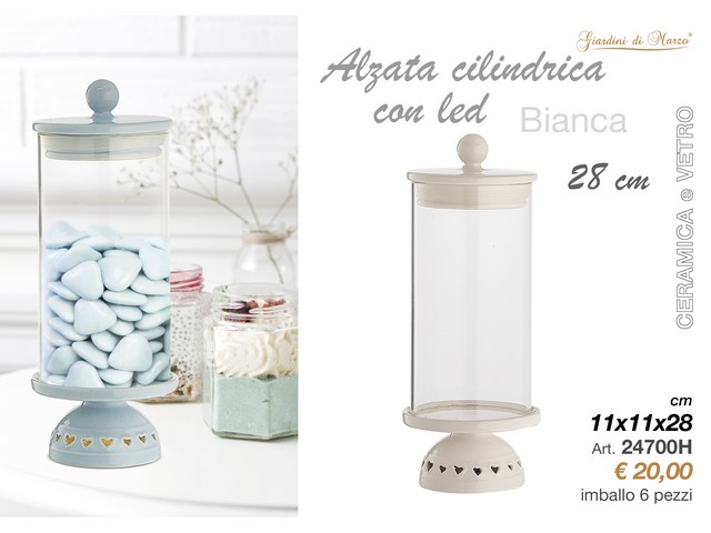 ALZATA BIANCA 28 CM CILINDRO VETRO + LED 24700H