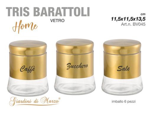 TRIS BARATTOLI VETRO 650ML OROBV045