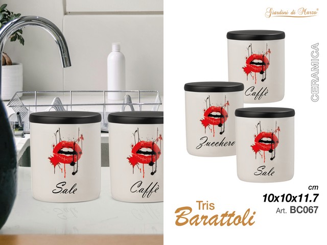 TRIS BARATTOLI CERAMICA LABBRA ROSSA BC067