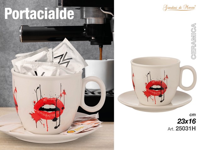TAZZONE PORTACIALDE BIANCO LABBRA ROSSE 25031H
