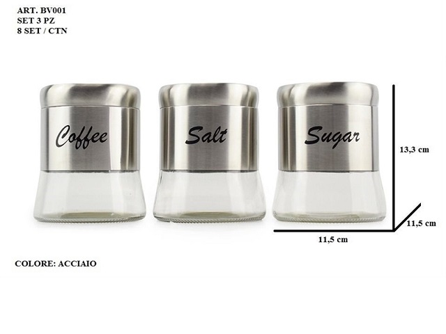 TRIS BARATTOLI 650ML VETRO/ARGENTO -HOME BV001
