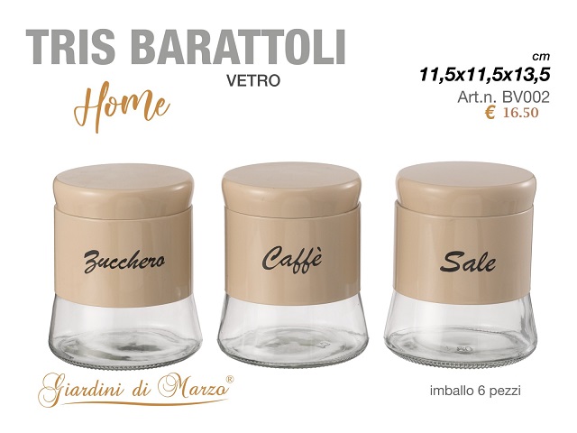 TRIS BARATTOLI 650ML VETRO/CREMA - HOME BV002