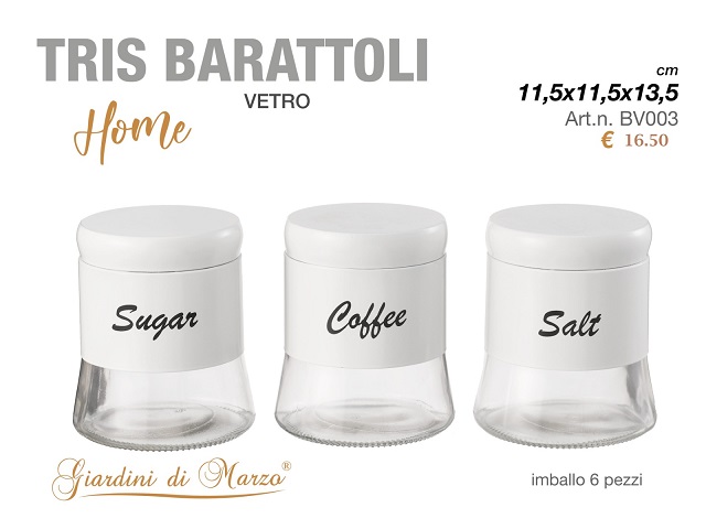TRIS BARATTOLI 650 ML VETRO/BIANCO -HOME BV003