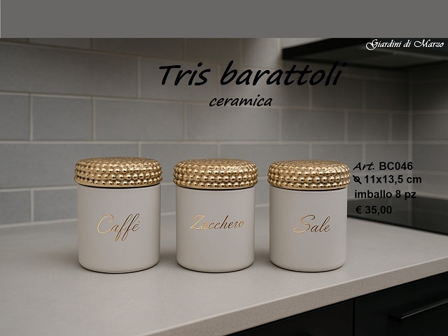 TRIS BARATTOLIBIANCO TAPPO PALLINATO ORO BC046
