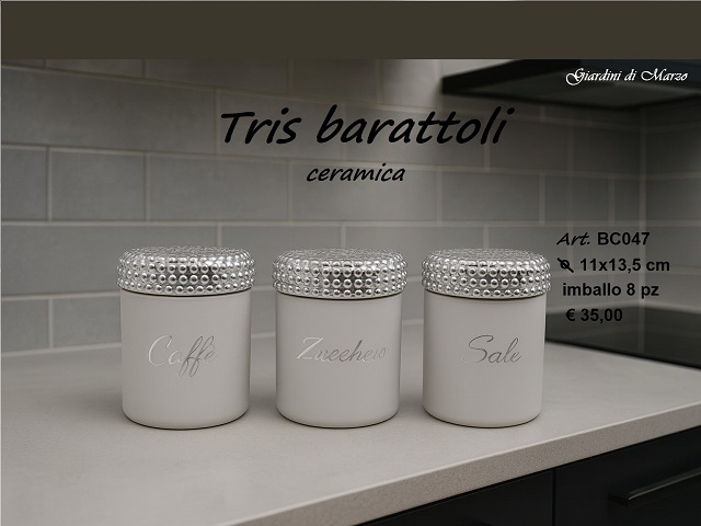 TRIS BARATTOLI TAPPO PALLINATO ARGENTO BC047