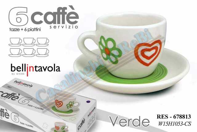 TAZZA CAFFE 6 PZ C/PIATTI VERDE    678813