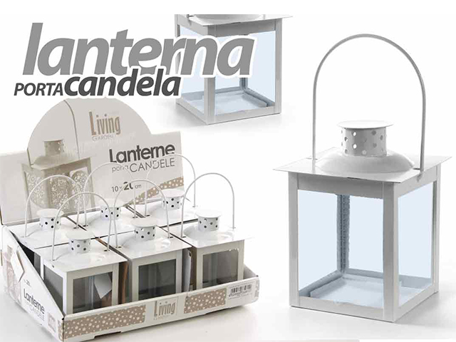 Lanterna Per Candela Antivento 22 Cm – Beige – In Carta, Metallo E Vetro – Con Manico E Inserti In Vetro – Per Interni/Esterni