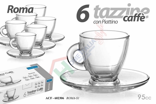 TAZZA CAFFE VTR C/6 C/PIATTO CC.95