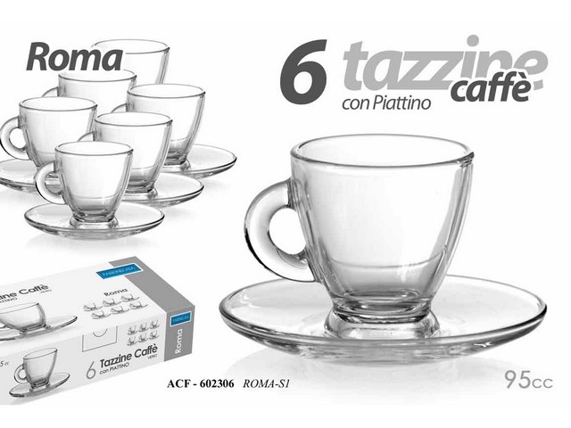 TAZZA CAFFE VTR C/6 C/PIATTO CC.95
