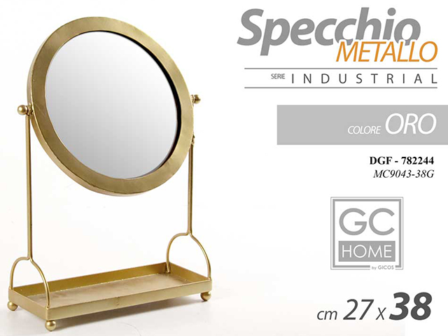 SPECCHIO METALLO TONDO ORO CM.27X38