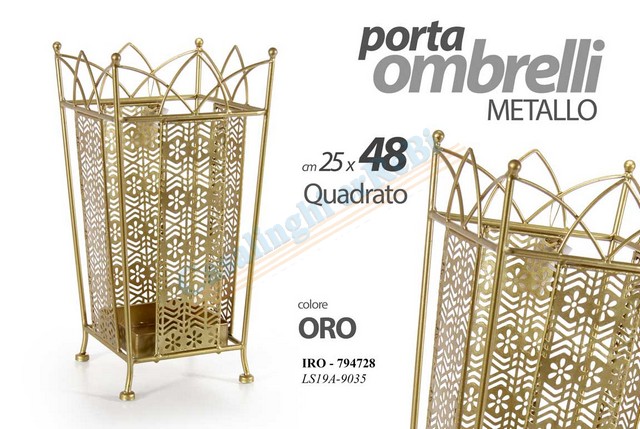 PORTAOMBRELLI METALLO QUADRO ORO CM.24X24XH48