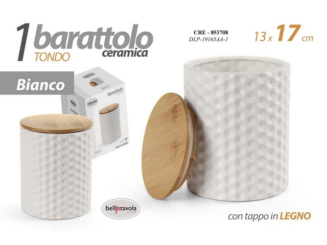 BARATTOLO CERAMICA BIANCO CM.13X13X17 TAPPO LEGNO